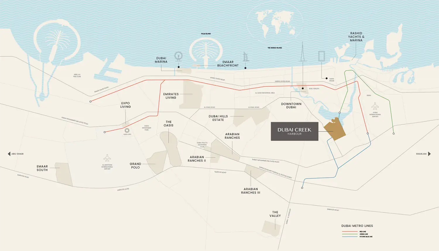 Damac Islands Dubai Location Map